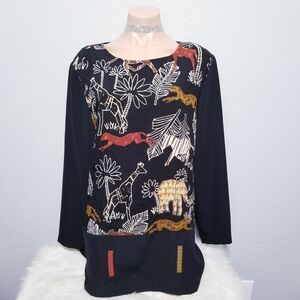 Vintage 80's 90's retro Novelty animal elephant giraffe blouse top MEDIUM